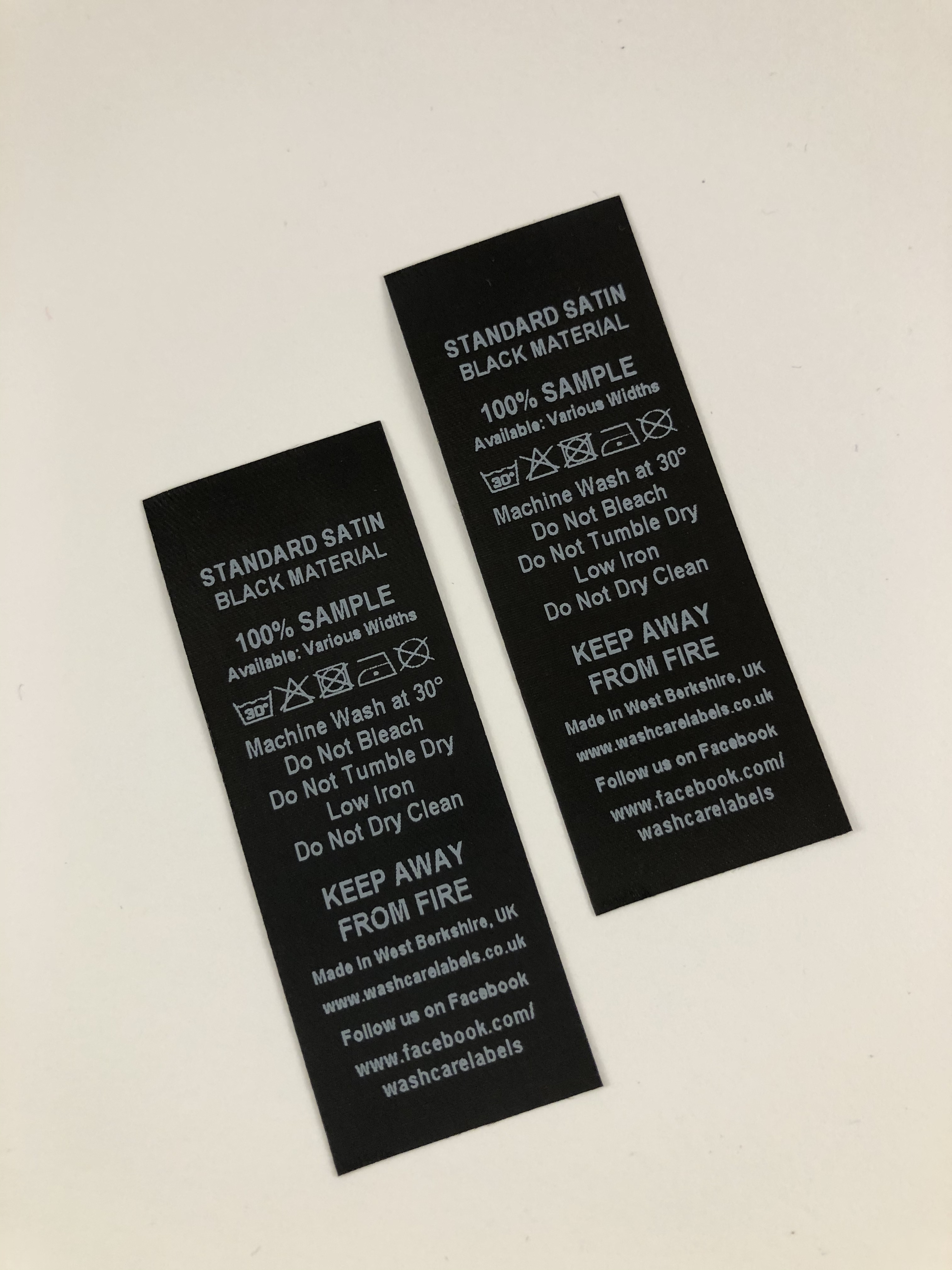 Fabric Labels Custom Satin Care Label Clothing Labels Black Ink PRECUT 
