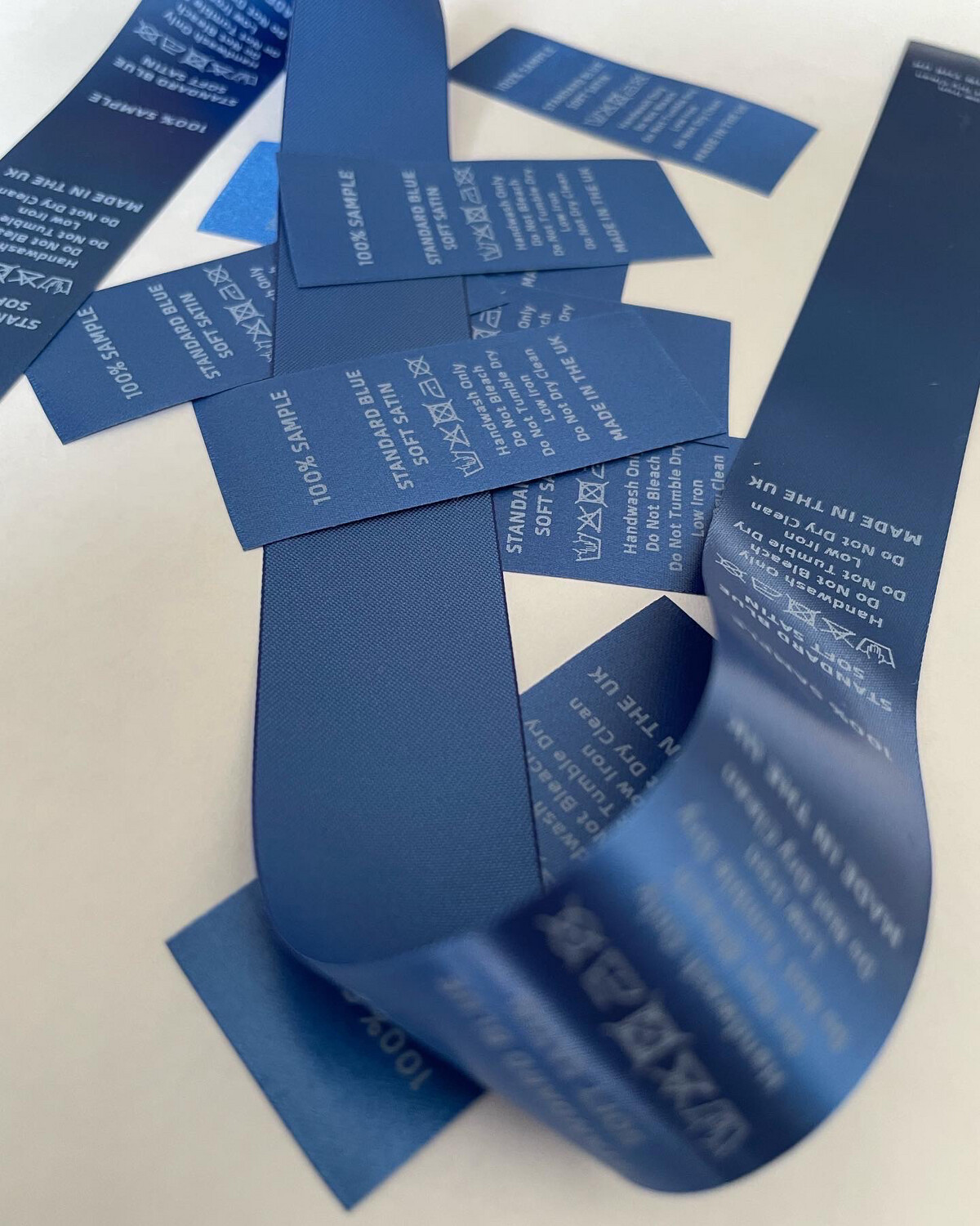 Blue Soft Satin Printed x 100 Labels