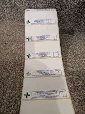 72 x 36mm Direct Thermal Pharmacy Labels Pre-Printed