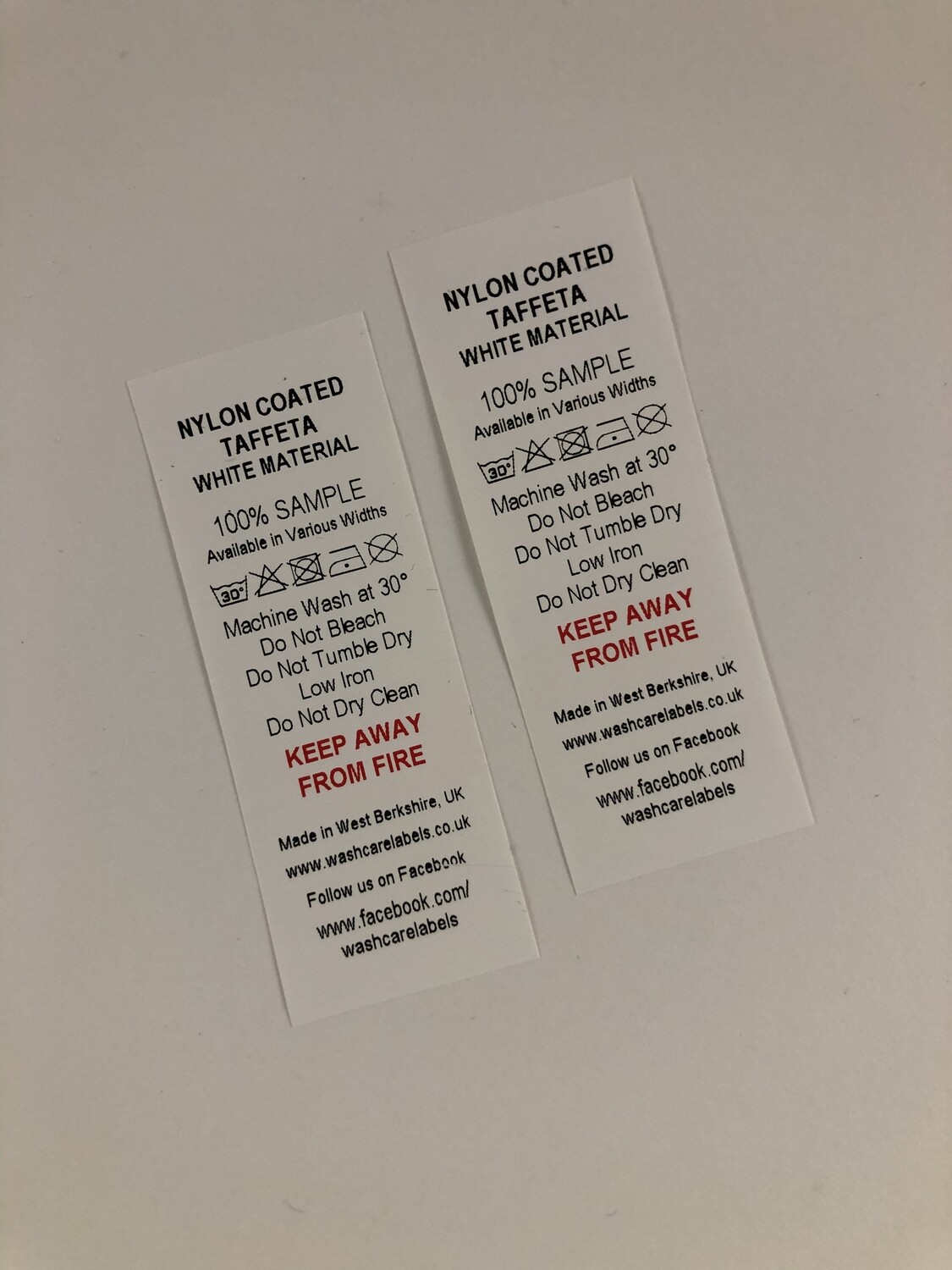 Nylon Coated Taffeta PRINTED x 100 Labels