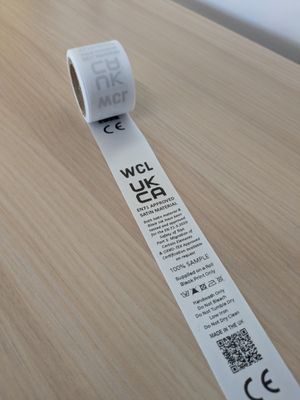 Satin EN71 Soft Toy Material Printed Labels - 25mm Width Supplied on a Roll.