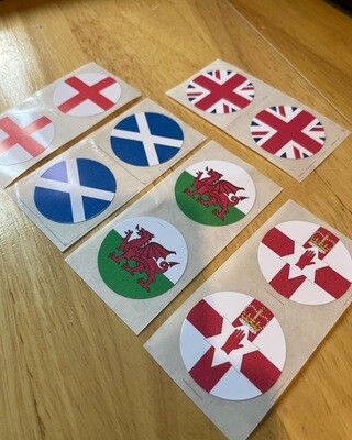 Pack of 25 round flag stickers for crafts and packaging