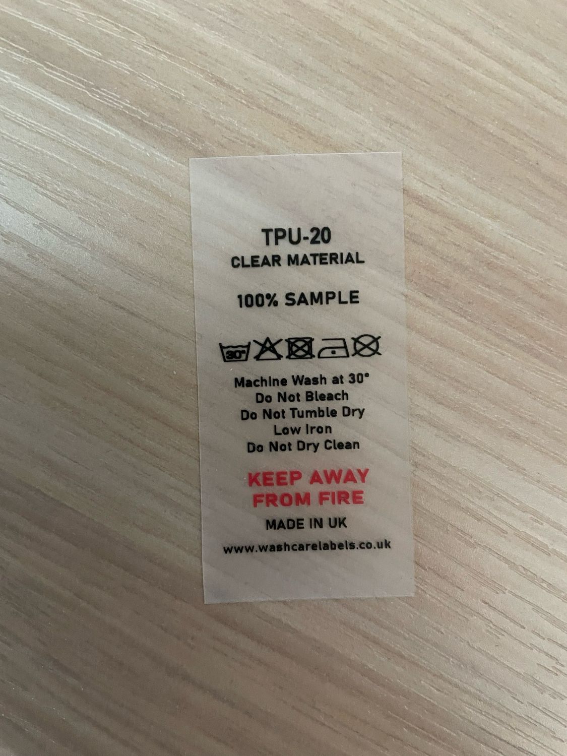 TPU Clear Label Printed X 100 labels Supplied on a Roll