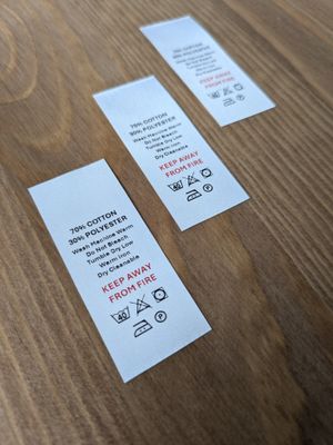 These printed satin tags are soft, durable