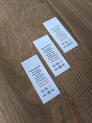 100% Acetate Wash Care Labels for Clothing & Textiles