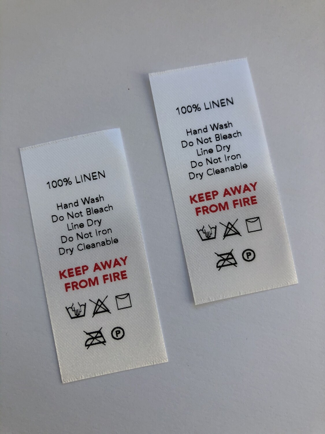 100% Linen Labels – Printed Garment &amp; Care Tags