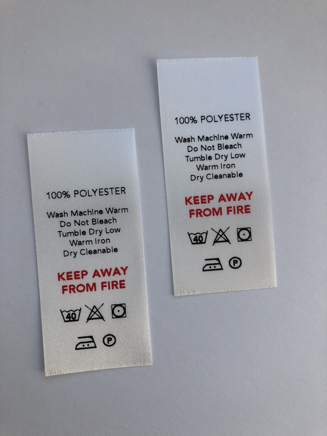 100% Polyester Labels – Printed Garment &amp; Care Tags
