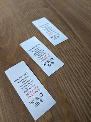 100% Polyester Labels – Fabric Content &amp; Care Tags for Garments