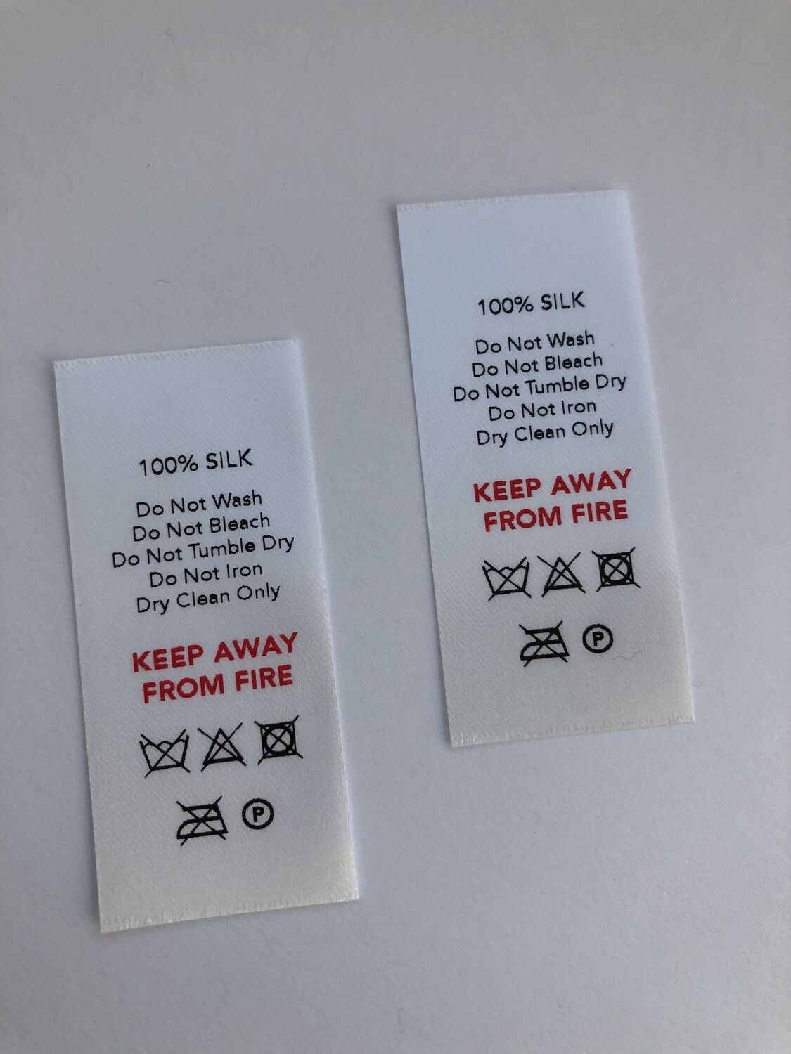 100% Silk Labels – Printed Fabric &amp; Care Tags