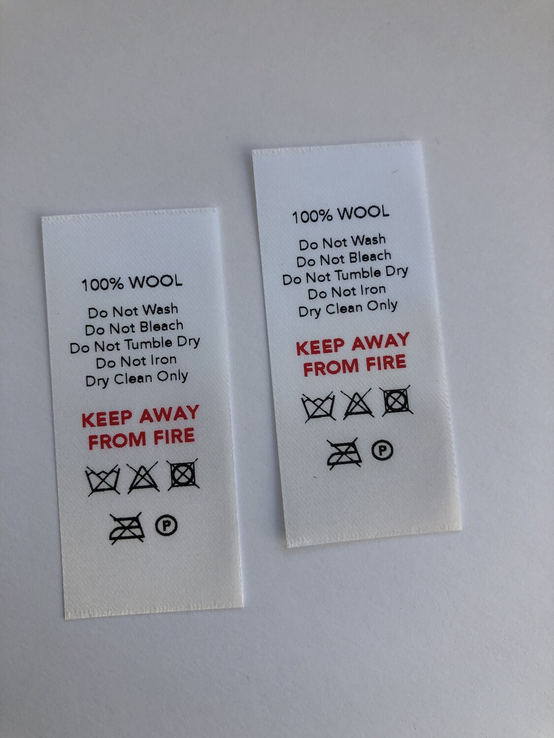 100% Wool Labels – Printed Fabric &amp; Care Tags
