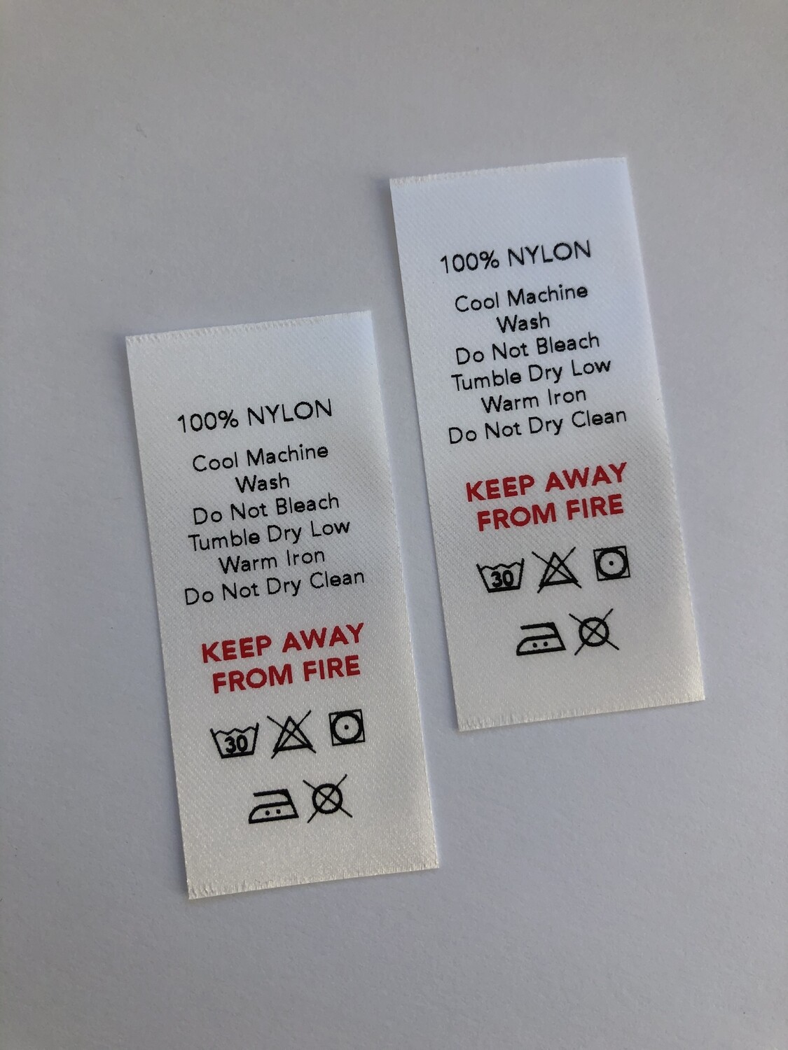 100% Nylon Labels – Printed Garment &amp; Care Tags