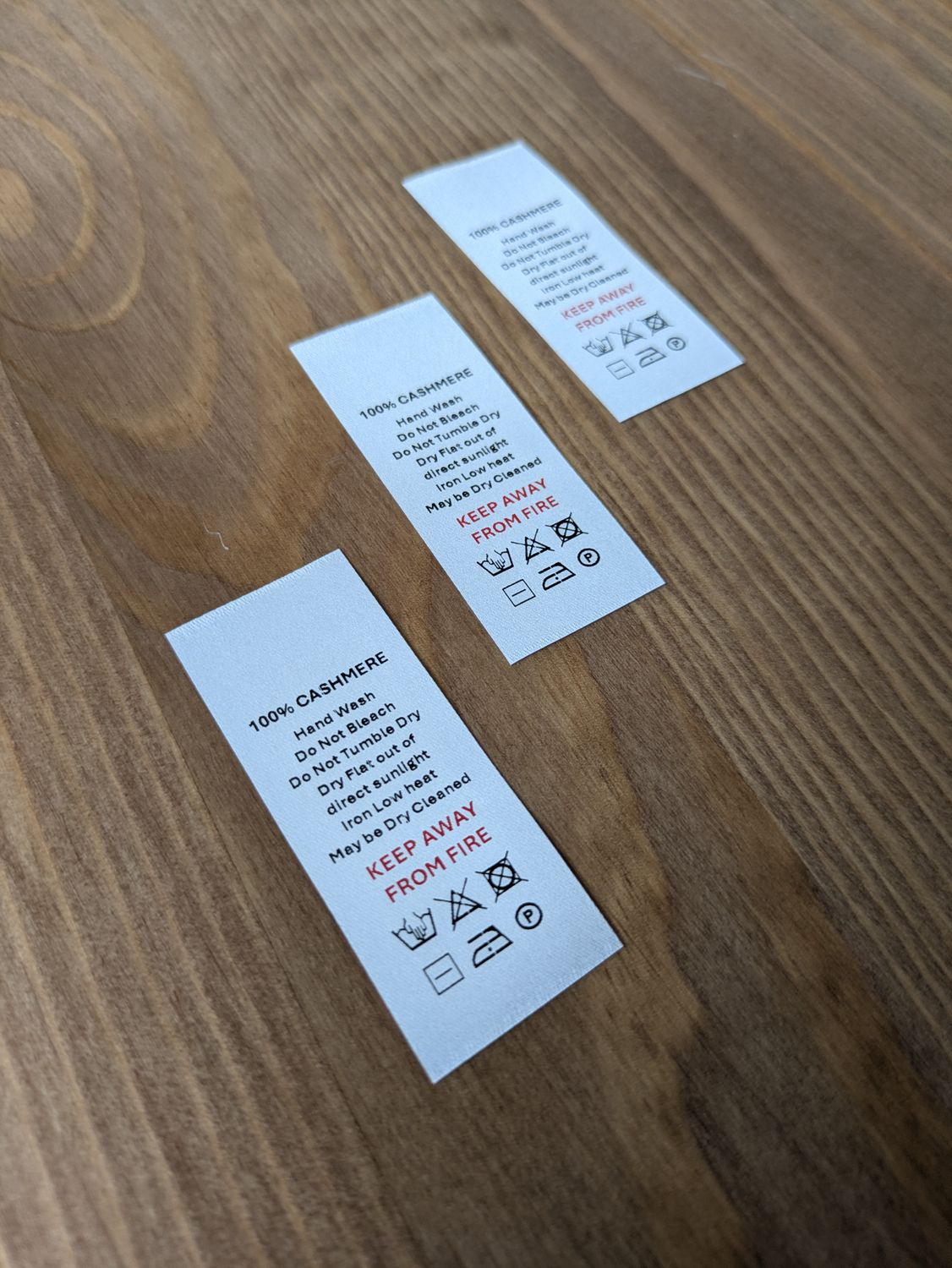 100% Cashmere Labels – Fabric Content &amp; Care Tags for Garments