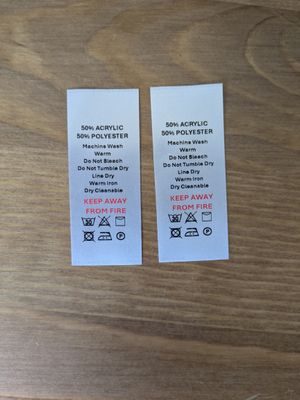 50% Acrylic, 50% Polyester – Printed Garment &amp; Care Tags