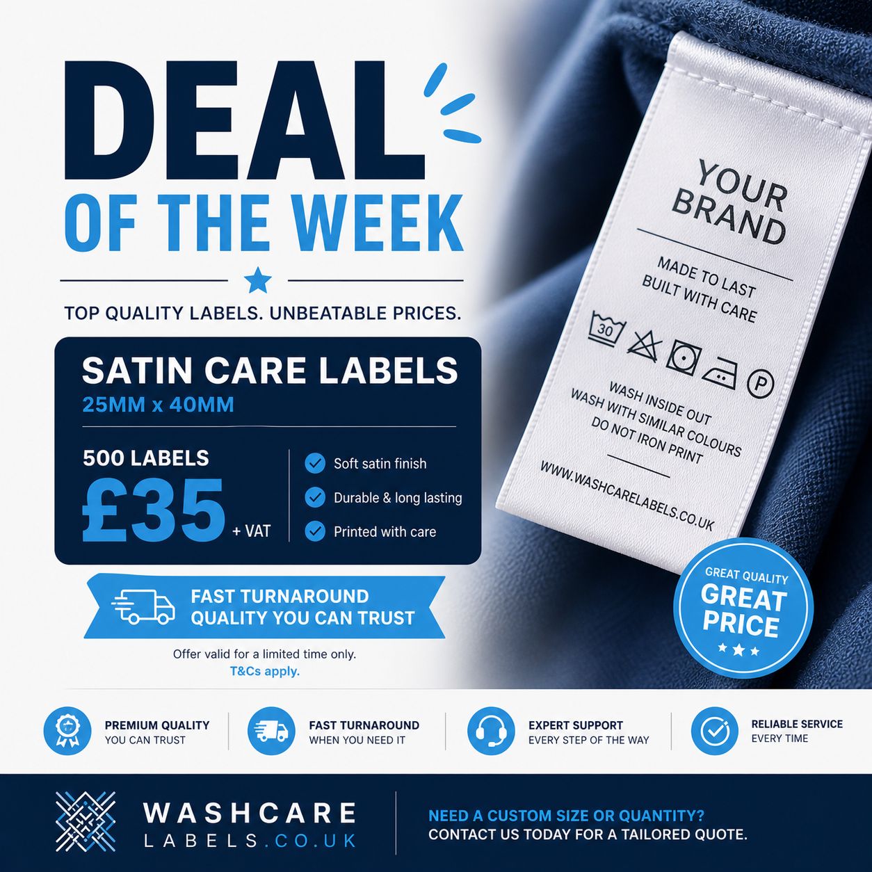 25mm Satin X 40mm - 500 Labels Printed &amp; Cut