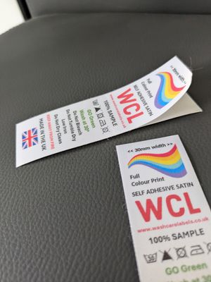 Custom full colour satin label with printed branding