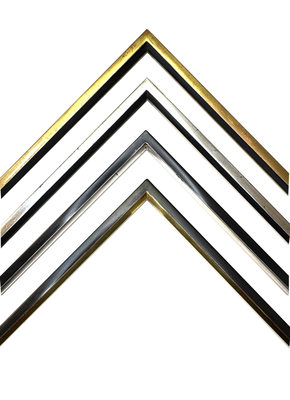 Picture frames, 100% hand-gilded in own workshop. Simple, angular graphic bar, 12 mm wide, three variants to choose from.  Tailored to measure.