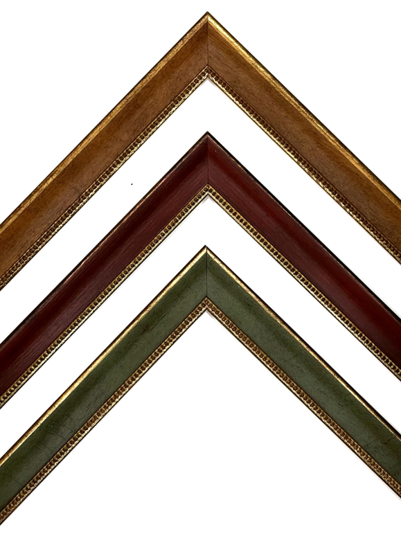 Classic wooden frame, pearl cord decorated, strip 22 mm wide, three decors to choose from. Tailored to measure.
