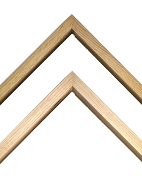 Slide joint frame/ART-BOX, visible edge 20 mm wide, suitable for stretcher frames (2-3 cm thick) but also Alu Dibond, acrylic and wooden panels. Made of solid oak and maple.