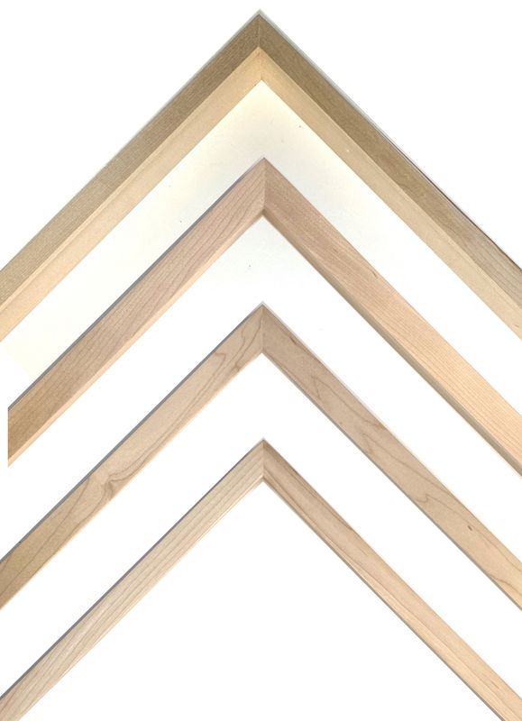 Picture frame made of solid maple wood, processed in our own workshop. Modern, angular graphics bar, 12, 15 , 20 mm wide, black matt lacquered.  Tailored to measure.