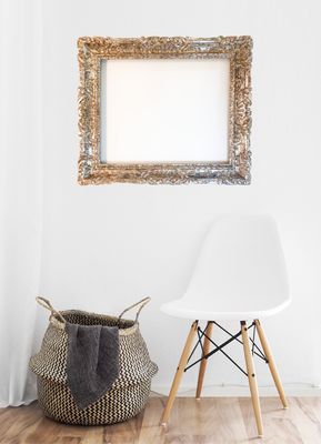 Handgeschnitzter Bilderrahmen, komplett mit Schlagsilber belegt. Passend für Bildgröße bis 50,1 x 60,1 cm