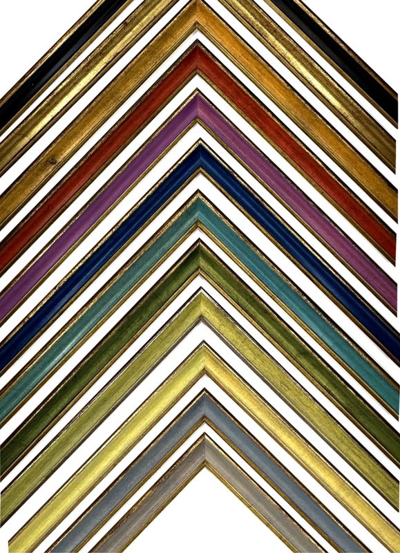 Colorful frame in Biedermeier style, 12 colours to choose from. Antique silver with colored lamination throat. Tailored to measure.