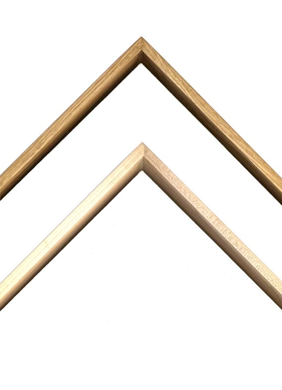 Slide joint frames/ART-BOX, visible edge 10 mm wide, suitable for stretcher frames (up to 4 cm thickness) but also Alu Dibond, acrylic and wooden panels. Made of solid oak and maple.