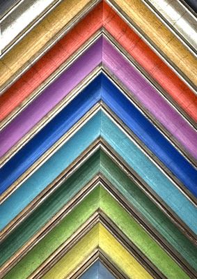Colorful frame in Biedermeier style, 12 colours to choose from. Antique silver with colored lamination throat. Tailored to measure.