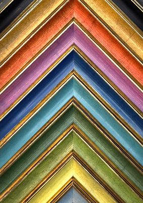 Colorful frame in Biedermeier style, 12 colours to choose from. Antique silver with colored lamination throat. Tailored to measure.