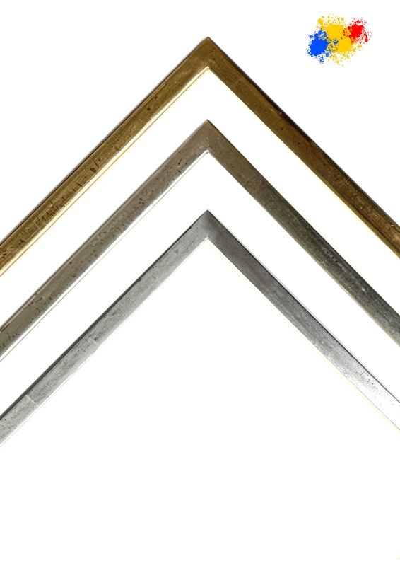 Picture frames, 100% hand-gilded in own workshop. Simple, angular graphic bar, 12 mm wide, three variants to choose from.  Tailored to measure.
