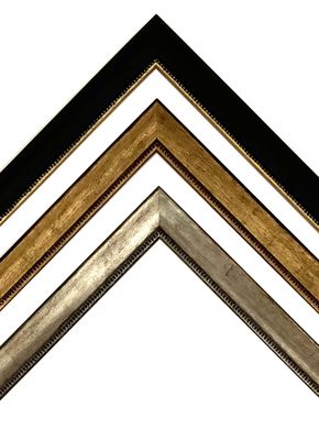 Classic wooden frame, pearl cord decorated, strip 22 mm wide, three decors to choose from. Tailored to measure.