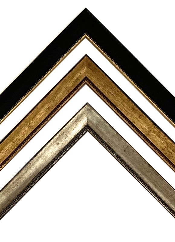 Classic wooden frame, pearl cord decorated, strip 22 mm wide, three decors to choose from. Tailored to measure.