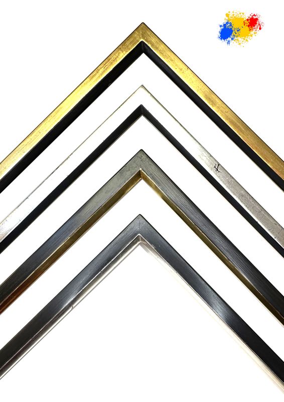 Picture frames, completely hand-gilded in own workshop. Simple, angular graphic bar with beveled chamfer to the center of the image, 17 mm wide, four variants to choose from. Tailored to measure. Picture frames, completely hand-gilded in own workshop. Simple, angular graphic bar with beveled chamfer to the center of the image, 17 mm wide, four variants to choose from. Tailored to measure.