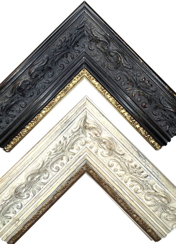 Classic picture frame with strongly decorated surface, 68 mm wide, two variants to choose from. Tailored to measure. Classic picture frame with strongly decorated surface, 68 mm wide, two variants to choose from. Tailored to measure.