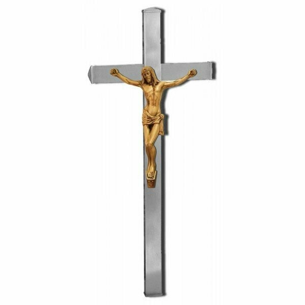 Cruz acero inoxidable con Cristo dorado varios tamaños