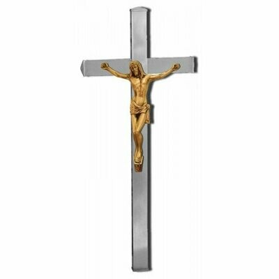 Cruz acero inoxidable con Cristo dorado varios tamaños