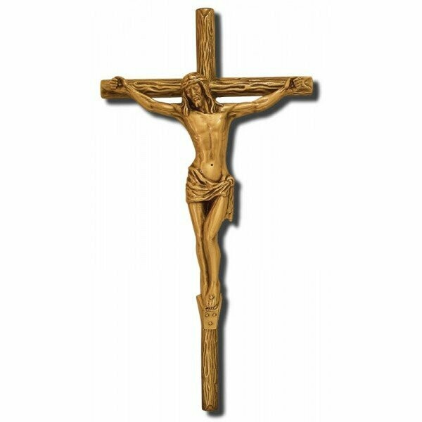 Cruz de tronco dorada con Cristo varios tamaños