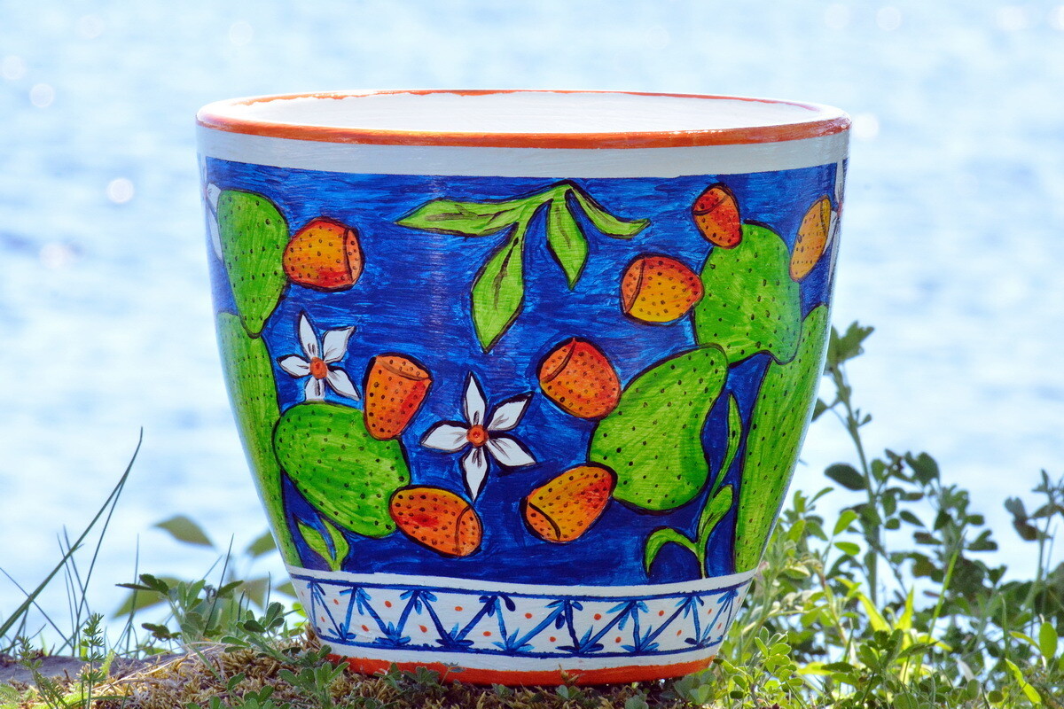 "Fichi d'India di Sicilia" hand painted ceramic planter