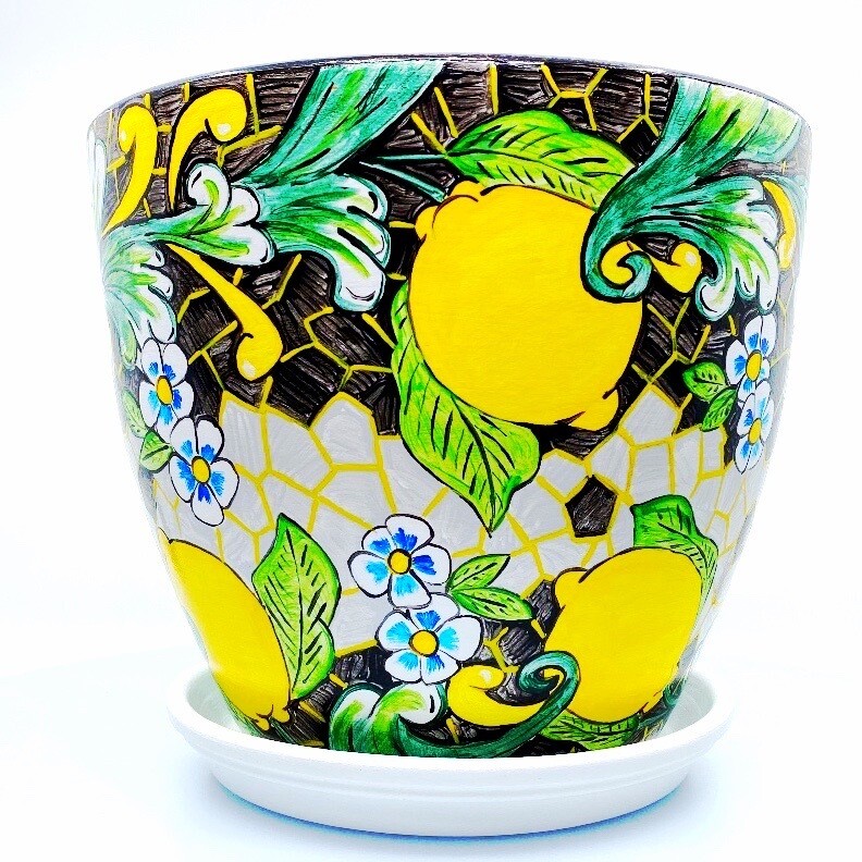 "Limoni di Capri, mosaico" hand painted ceramic planter