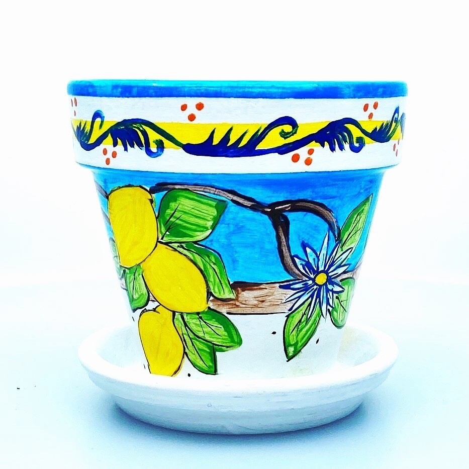 "Limoni di Amalfi 3" hand painted ceramic planter