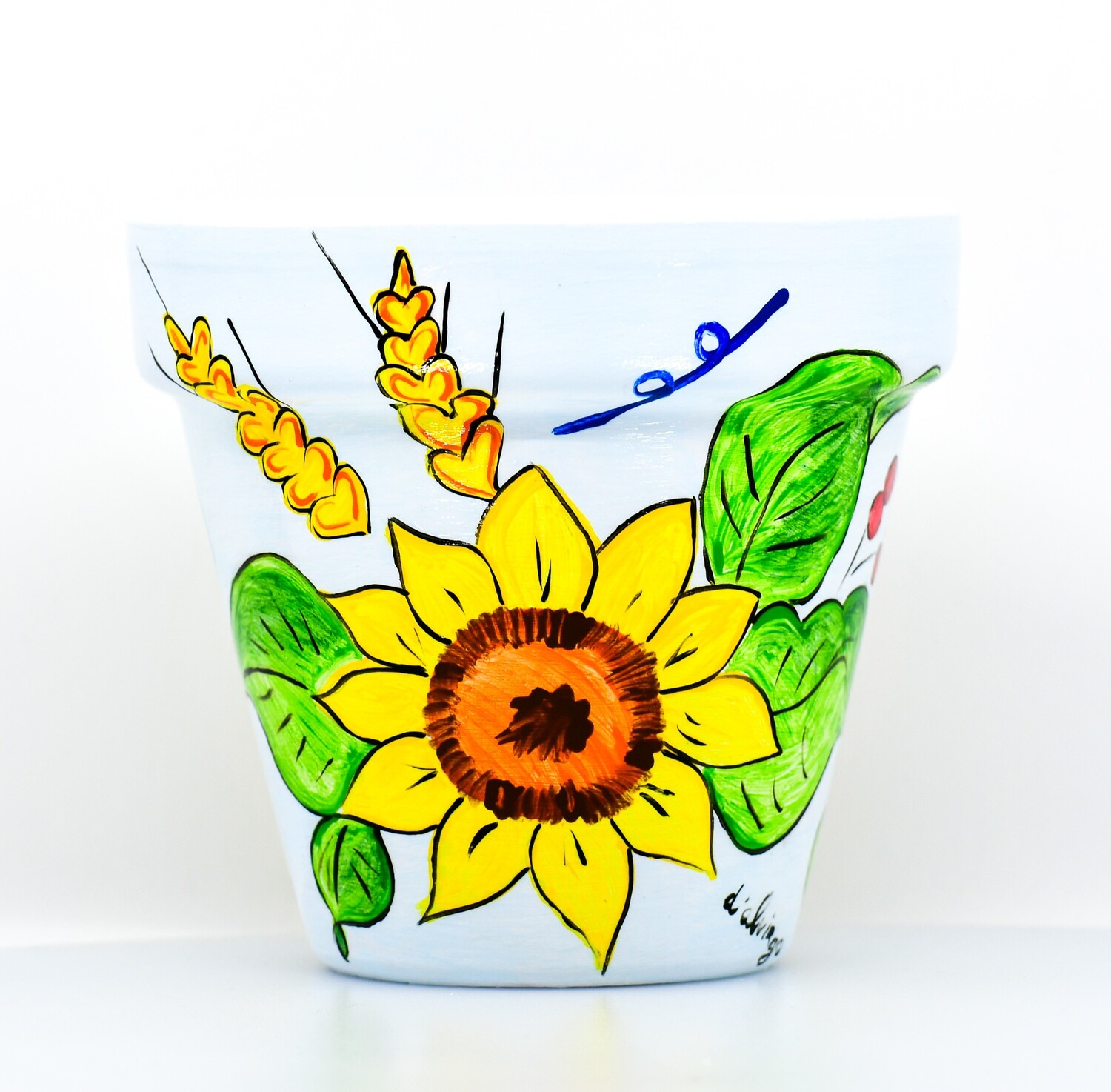 "Girasole bianco" hand painted ceramic planter