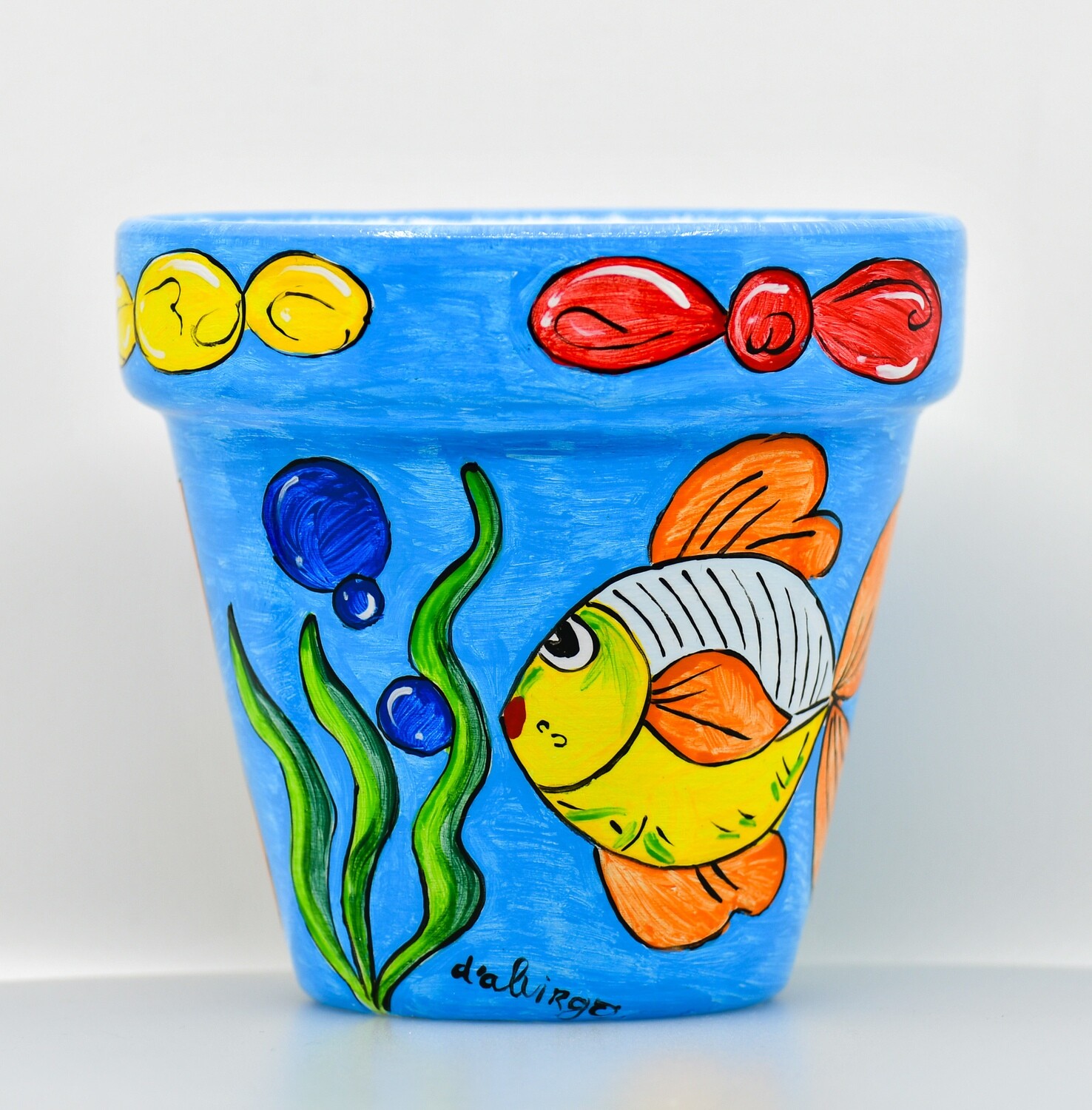 "Pesce di felicità" hand painted ceramic planter