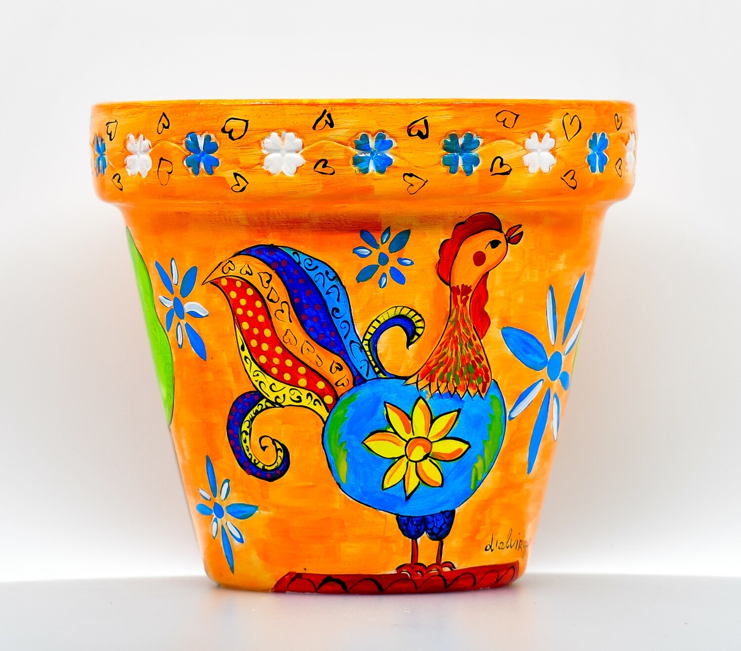 "Il gallo favoloso" hand painted ceramic planter