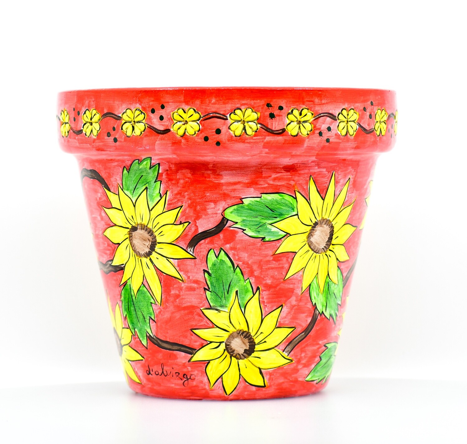"Girasoli in rosso" hand painted ceramic planter
