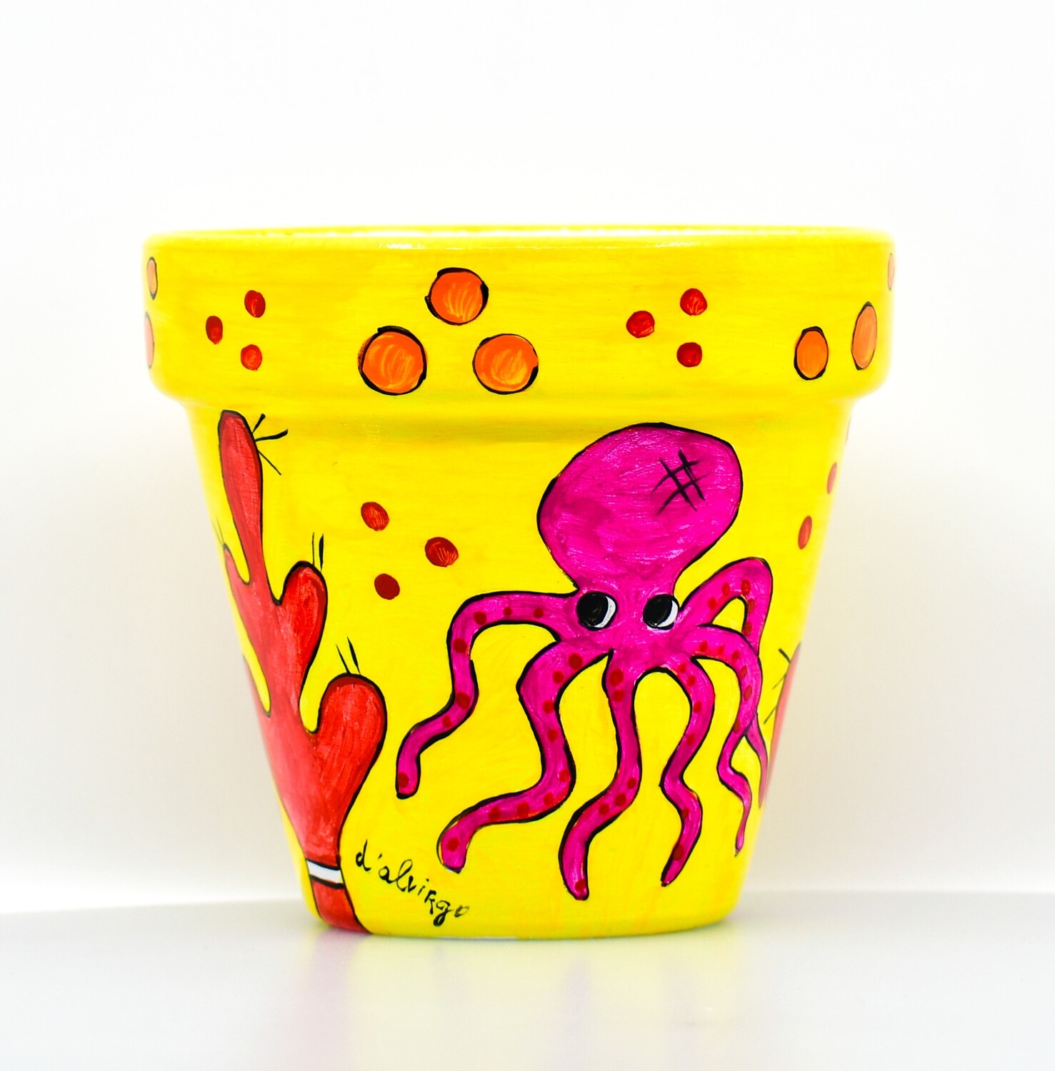 "Octopus" hand painted ceramic planter