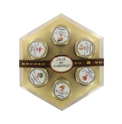 Festive selection of 6 jams for cheese (fig and green tomato, caramelized onions, honey with truffles, chili peppers, figs with mustard, pears with ginger) 240 gr.