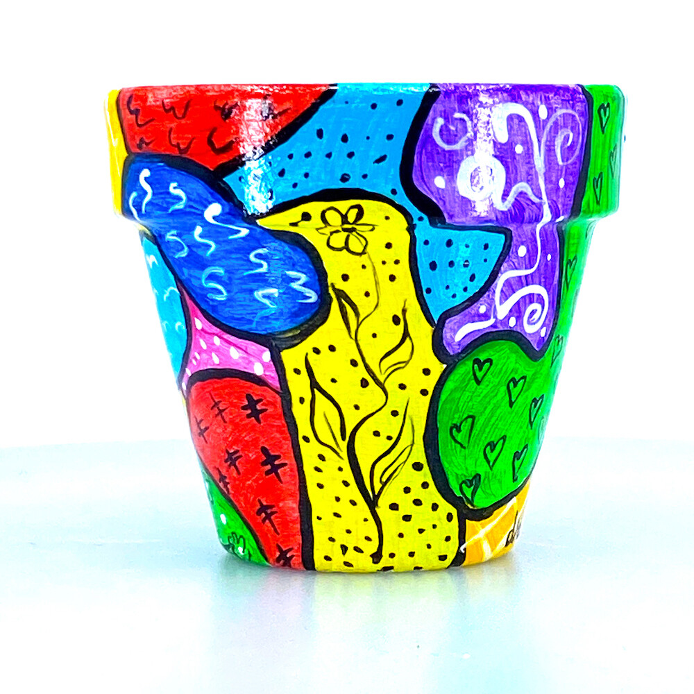 "2021, Multicolore" hand painted ceramic planter