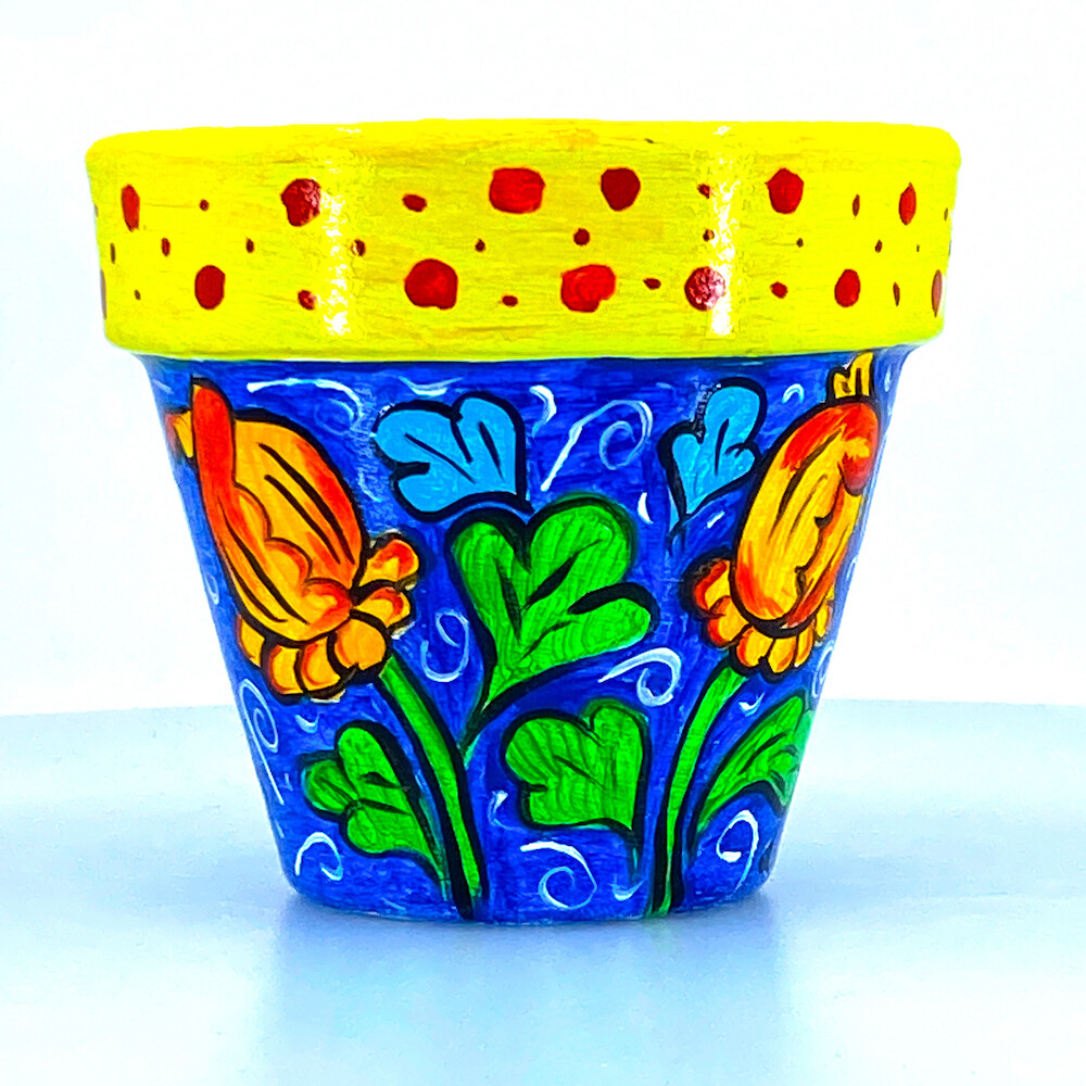 "2021, Tulipani" hand painted ceramic planter