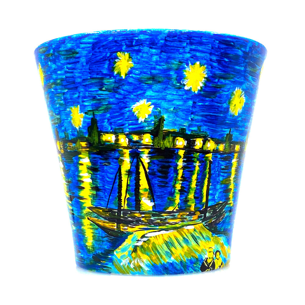 "New 2021, Starry Night Over the Rhône" hand painted ceramic planter
