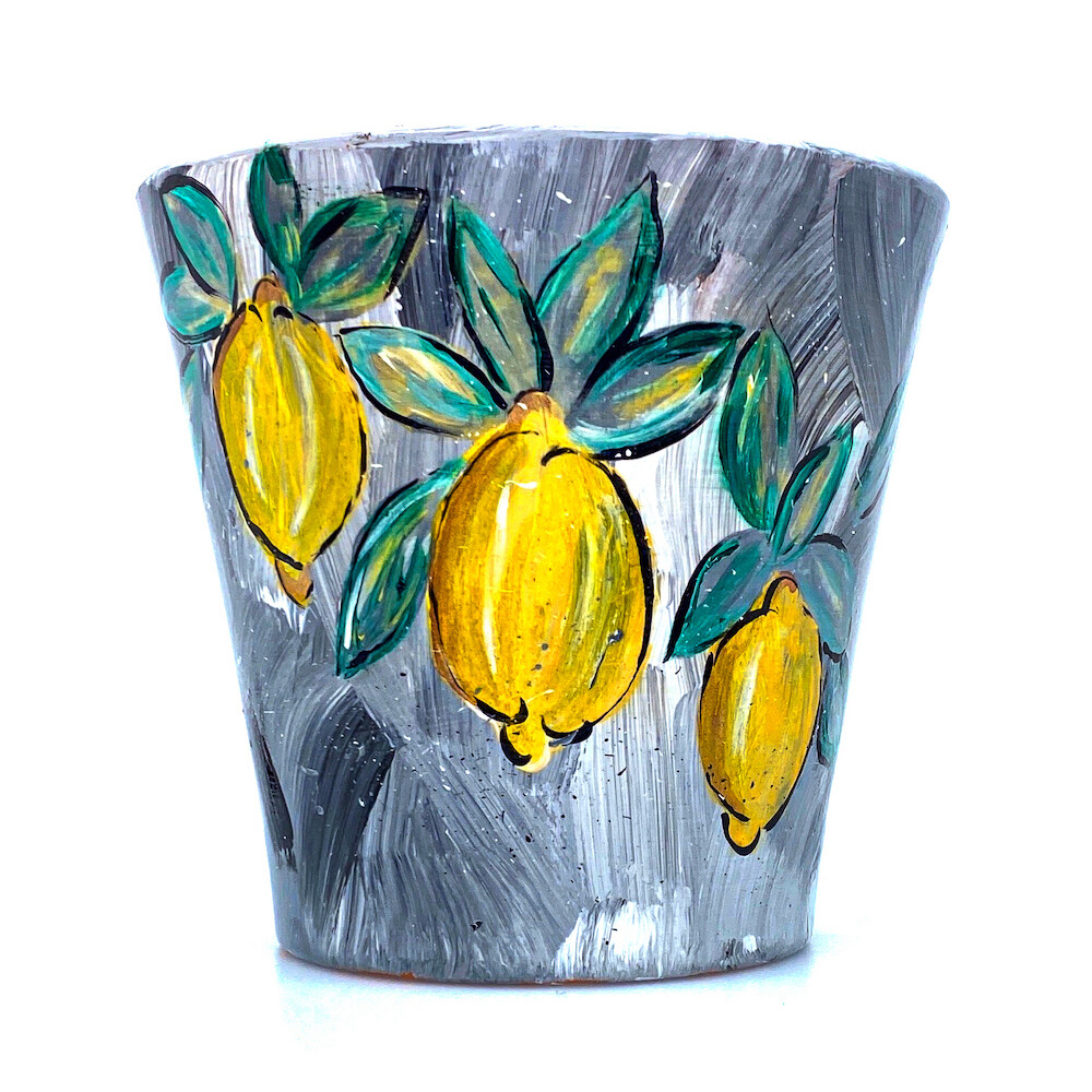 "New 2021, Limoni in Argento" hand painted ceramic planter