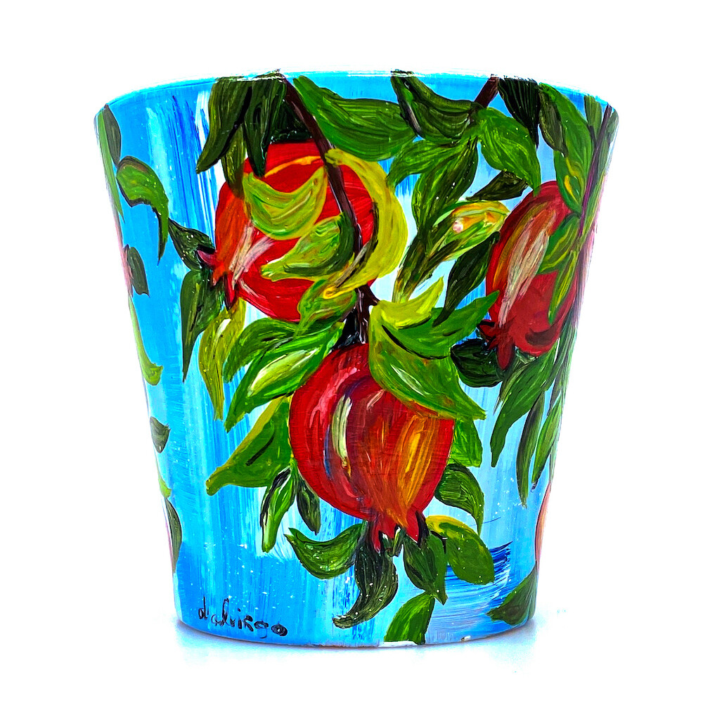 "New 2021, Melograni in blu" hand painted ceramic planter